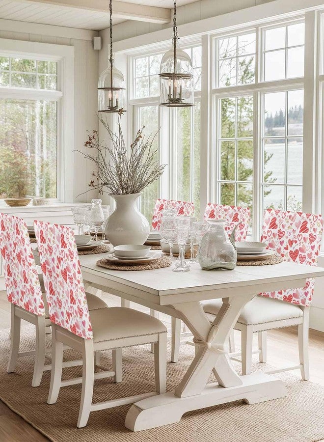 LooPoP Chair Covers Set of 4 Red Love Chair Slipcover Protector Removable Washable Stretch Chair Covers Pink Heart Chair Back Covers for Dining Chairs Kitchen Dinner Party Holiday Decor - Image 4